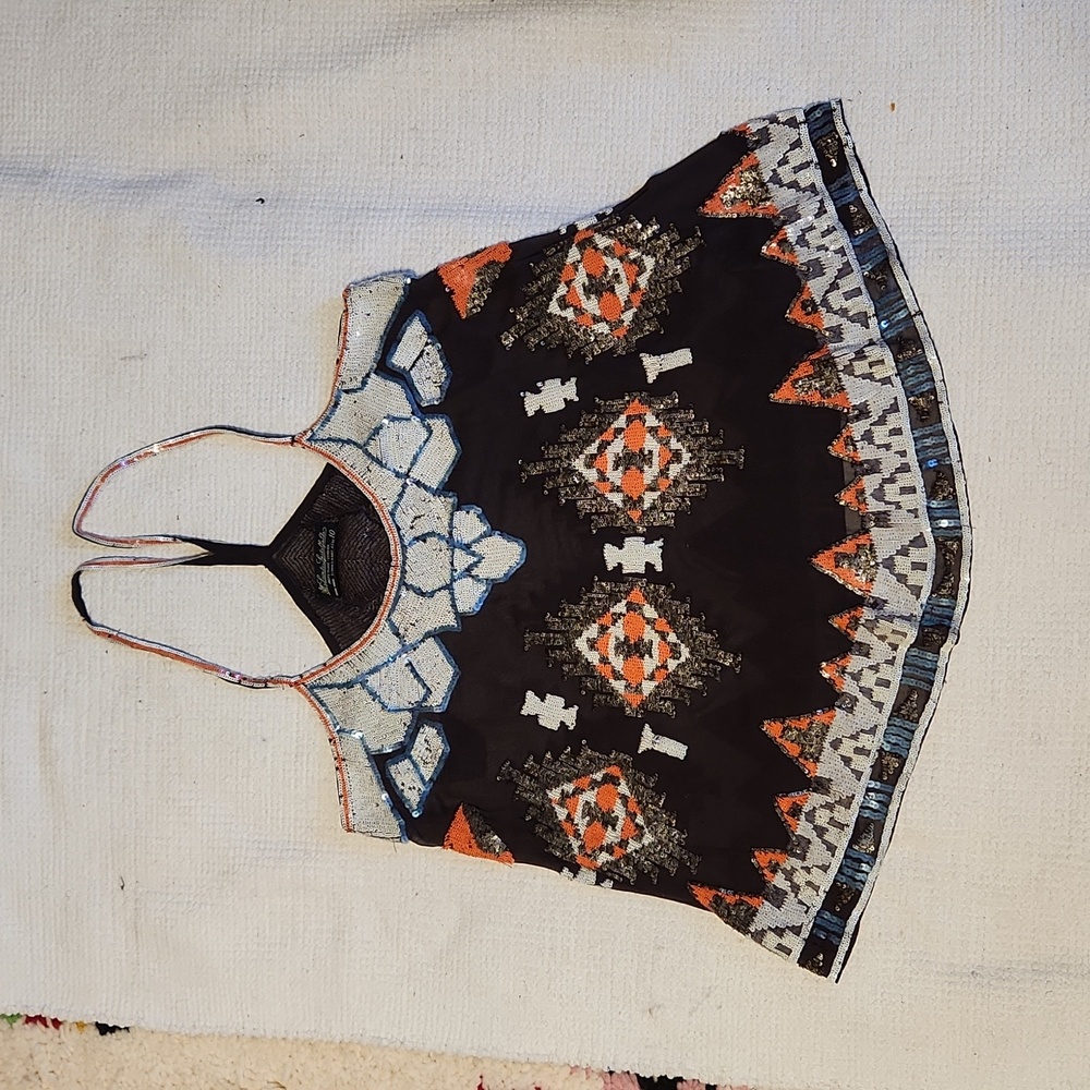 All Saints Black and Orange Tank Top